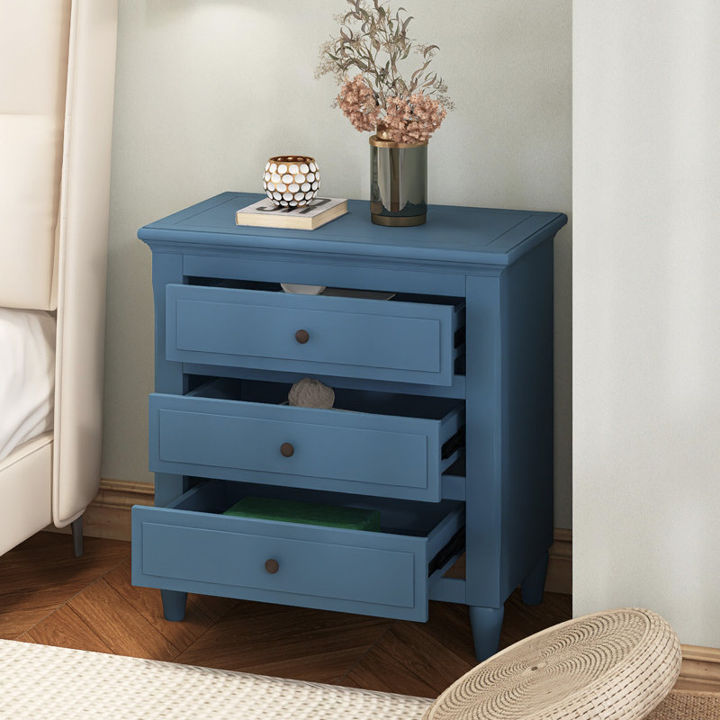 28" Painted Nightstand With 3 Drawers, Blue