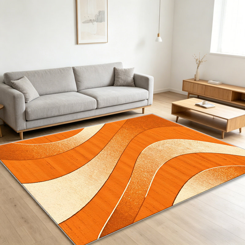 Abstract Swirl Orange Beige carpet-easy to clean, machine-washable, soft and comfortable; suitable for door mats, kitchens, living rooms, bedrooms, corridors, and laundry areas. Easy to clean, durable carpet for home decoration.