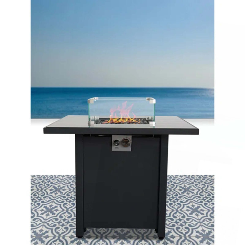 30" Powder-Coated Metal Fire Pit with Smoked Glass Surface
