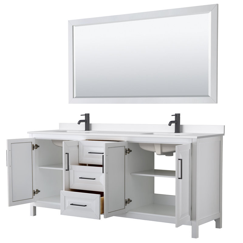 Daria 80'' W Vanity, White, Matte Black, Giotto Quartz