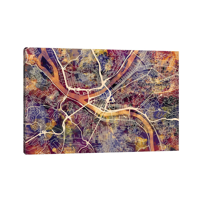 Pittsburgh Pennsylvania Street Map II by Michael Tompsett - Wrapped Canvas Gallery-Wrapped Canvas Giclée