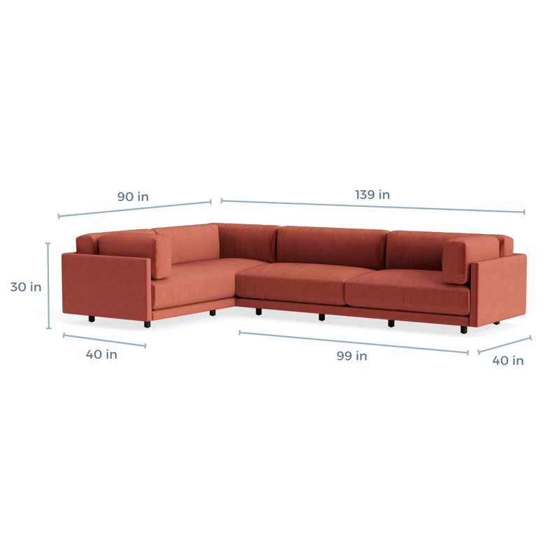 MTO - Sunday L Sectional Sofa, Right, Tomato Velvet