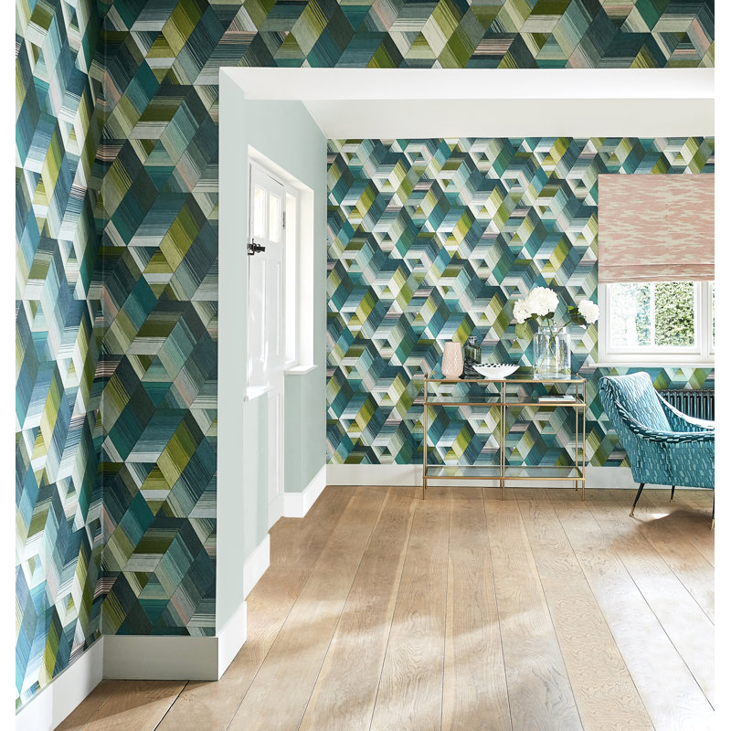 Arccos Wallpaper, Emerald/Blush
