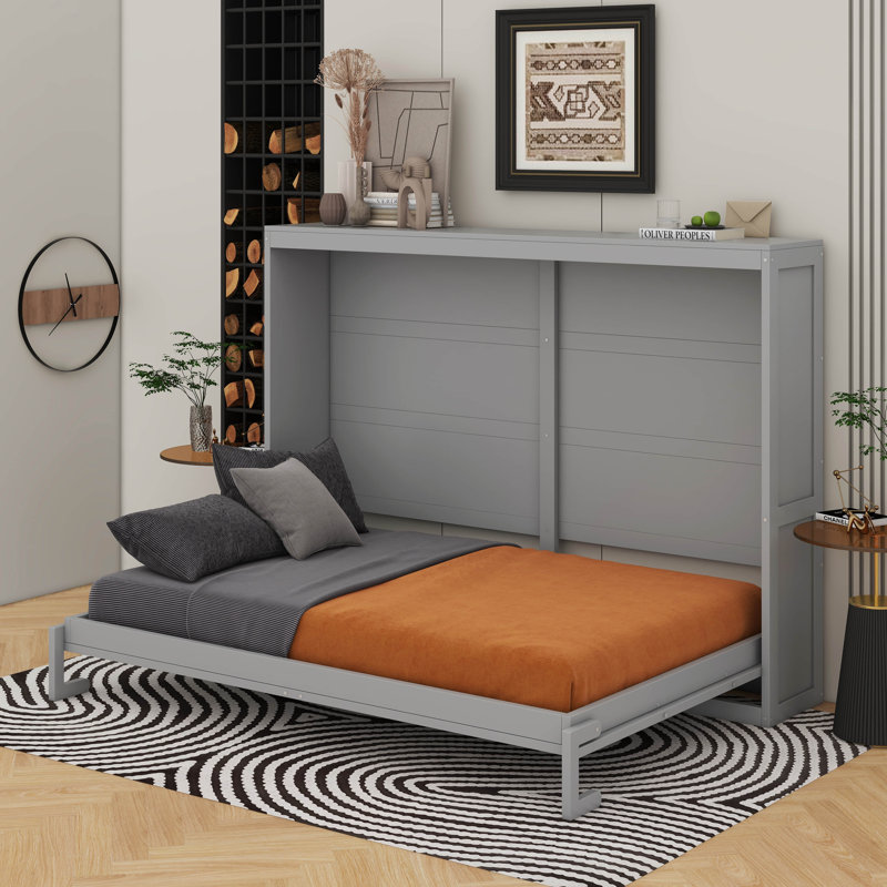 Grand lit escamotable au design moderne avec DEL, Gris
