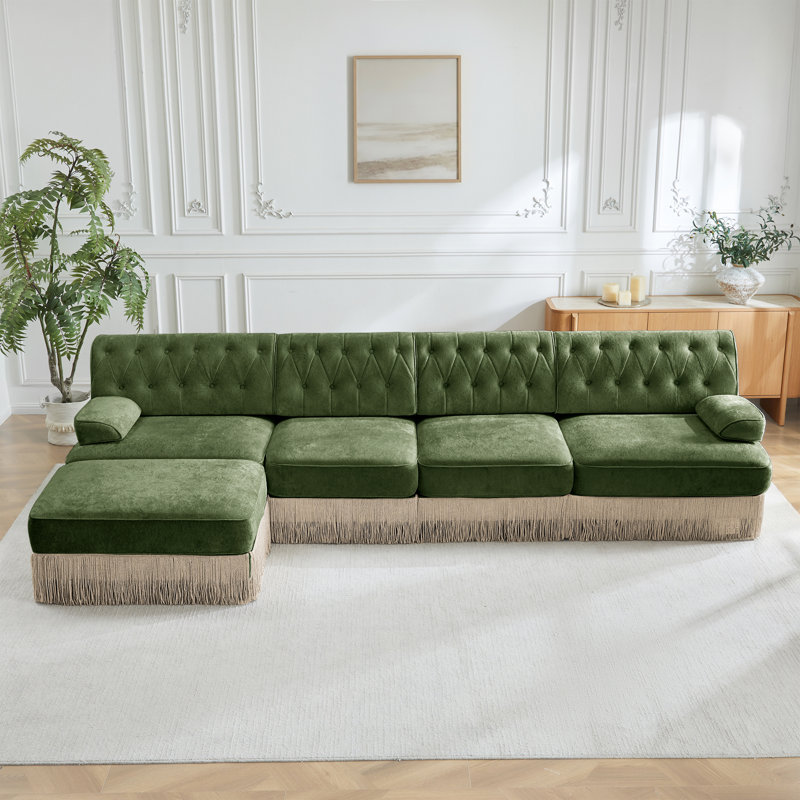 Canapé Chesterfield, H 34,2 po x l 135,6 po x P 60,3 po, Vert, 4