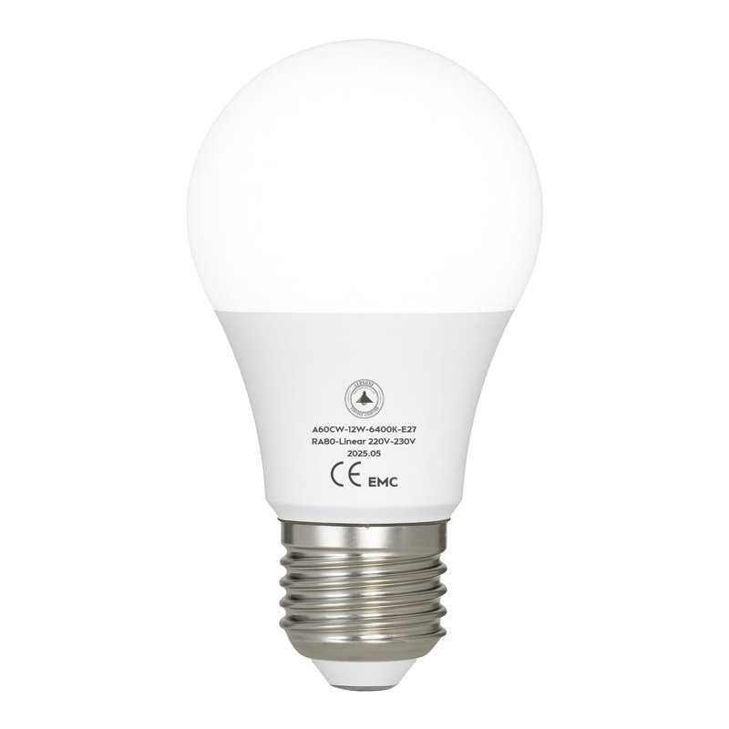 LED E27 A60 Light Bulb, 12W(100W Equivalent) Non-Dimmable Cool White 6400K 1206lm Edison Screw GLS 60mm Diameter Energy Saving Light for Home Living Dining Area