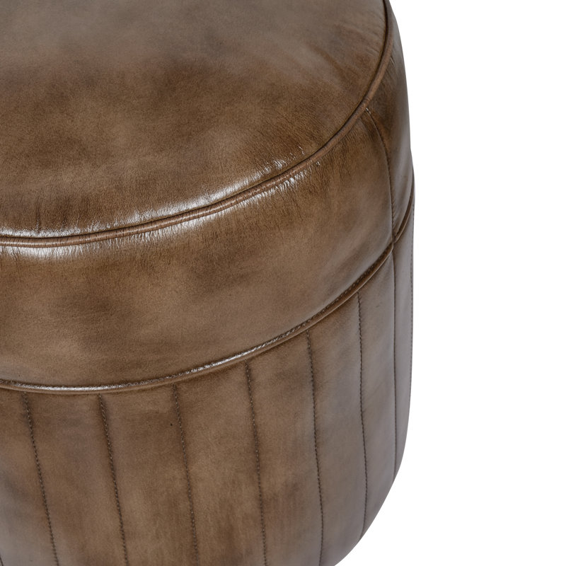 46cm Wide Genuine Leather Pouffe Ottoman, Dark Brown Genuine Leather