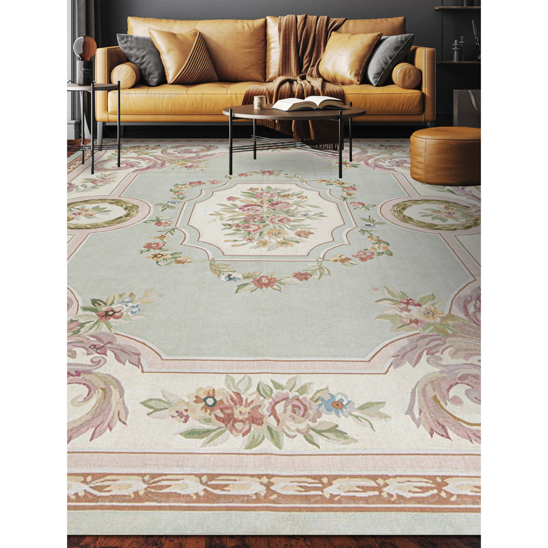 Hand-Knotted High-Quality Green and Ivory Area Rug
