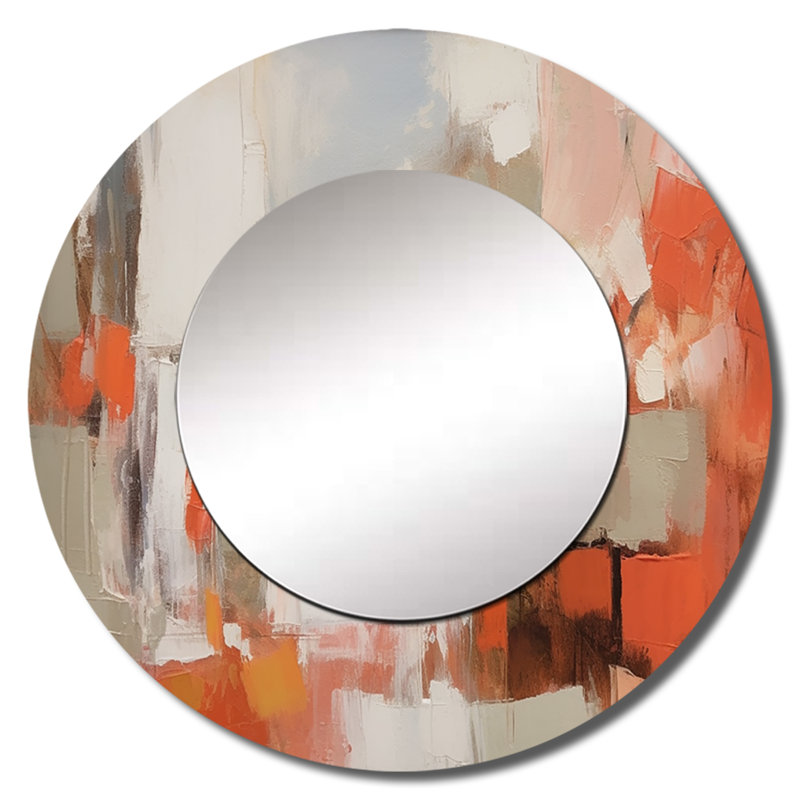 Onan Orange Minimalims Enchantment II - Marble Decorative Wall Mirror, Modern Large Round Mirror, Printed Metal Art