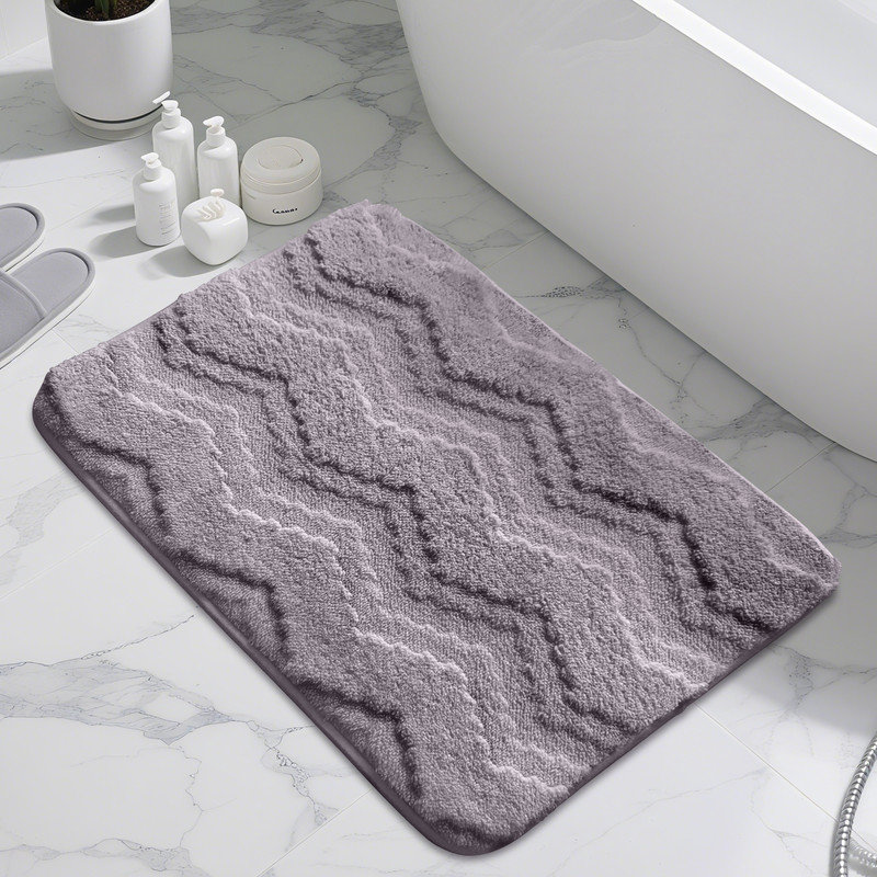 Tapis de bain en mousse à mémoire de forme antidérapant lavable à la machine, Gris, Simple - L 24 po x l 16 po