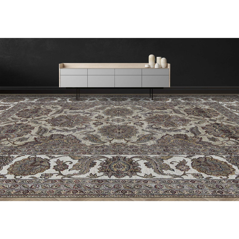Tapis doré et ivoire noué à la main de haute qualité