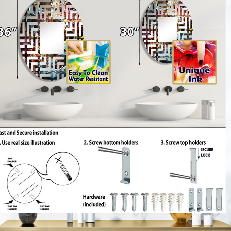 Surréalisme Chaotique Couleurs Architecture I - Maze Miroir Décoratif | Ovale, 29,5 po x 19,6 po