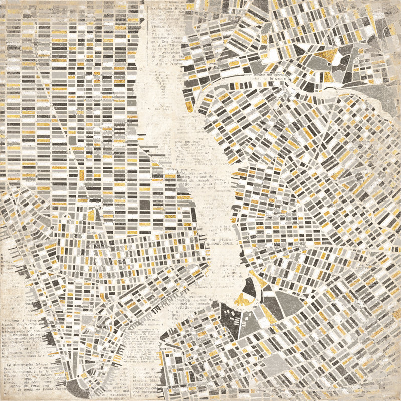 Neutral New York Map by Laura Marshall - Wrapped Canvas Print, 51cm H x 51cm W