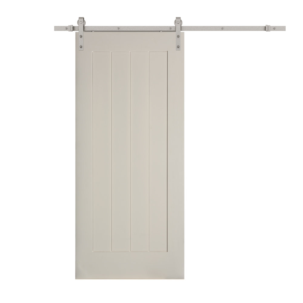 Primed 1 Panel V-Groove Interior Barn Door with Track & Hardware Kit Trimlite 