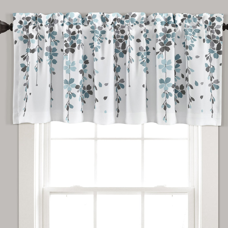 Blue and Gray Floral Light Filtering Window Valance