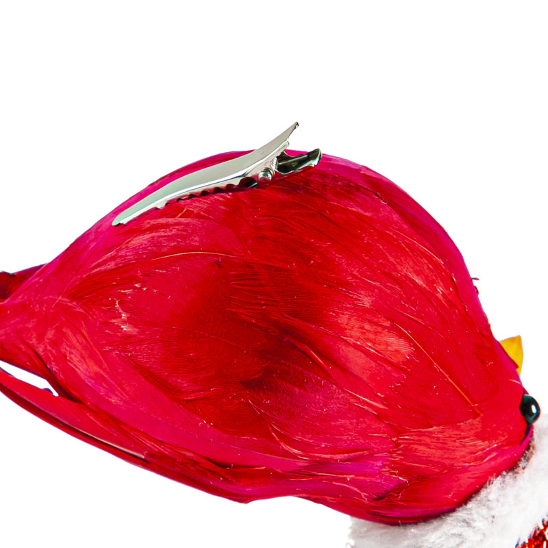 Ornement en forme de carte de vœux Cardinal avec chapeau de père Noël