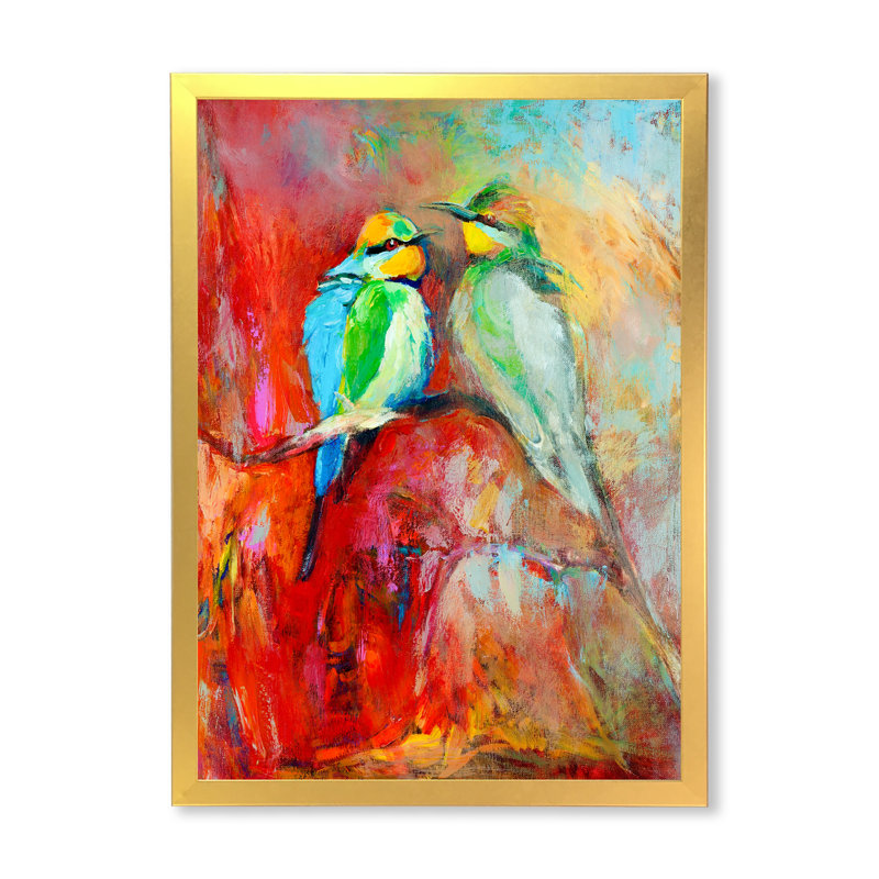 «Blue Tailed Bee Eaters on a Branch», peinture sur toile, H 20 po x l 12 po x P 1po, Cadre doré