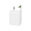 Meuble-lavabo flottant blanc moderne avec lavabo intégré et porte simple, profil de finition propre fixé au mur, panneau de particules