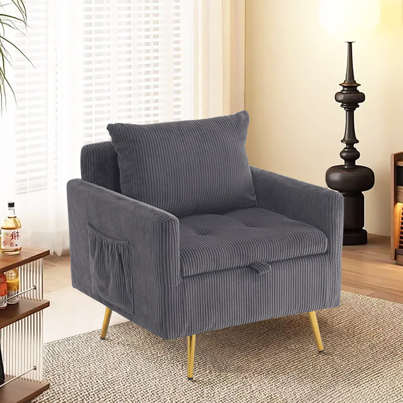Chaise d'appoint rembourrée avec rangement et poche, Gris foncé