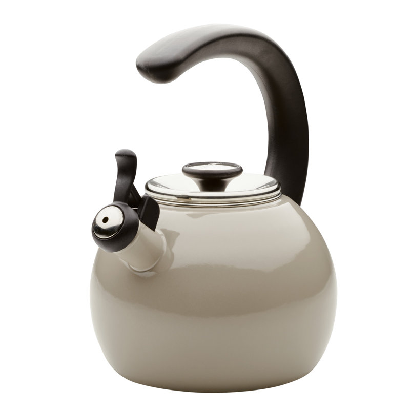 Gray Enamel on Steel Whistling Teakettle with Flip-Up Spout, 2 Quart