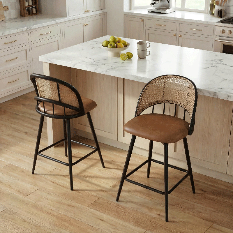 Upholstered Swivel Bar & Counter Stool (Set Of 2), Brown, Black