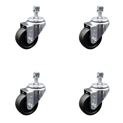 3.5 Inch SS Soft Rubber Wheel Swivel ½ Inch Threaded Stem Caster Set SCC