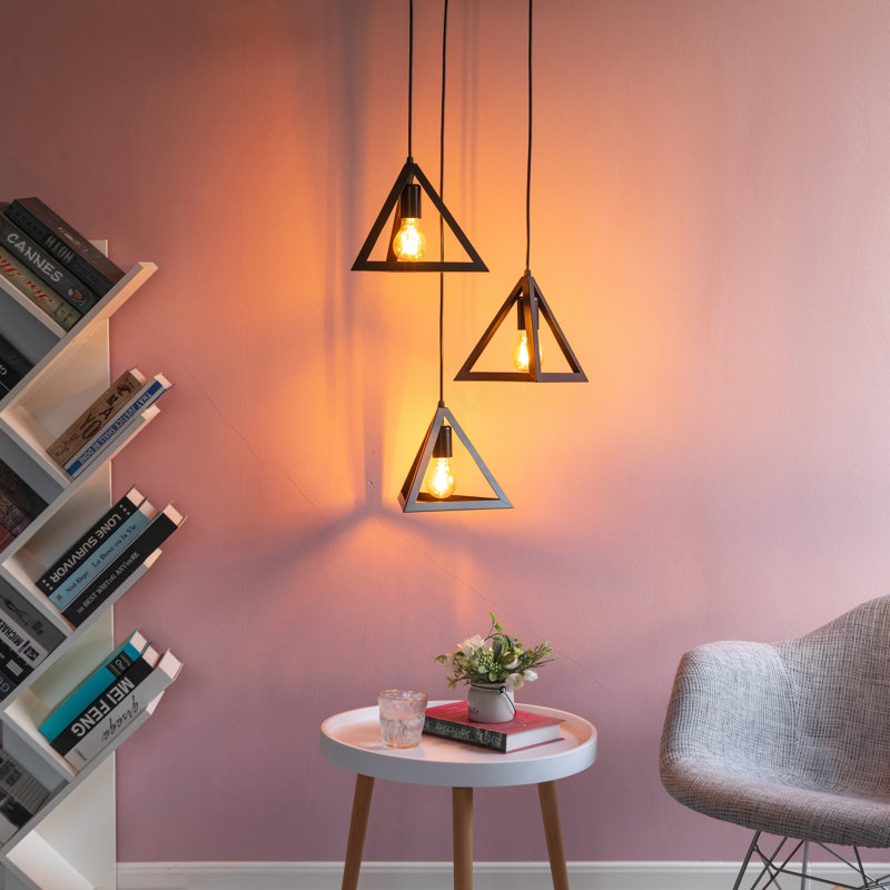 Luminaire suspendu moderne à 3 ampoules triangulaires, lustre décoratif noir