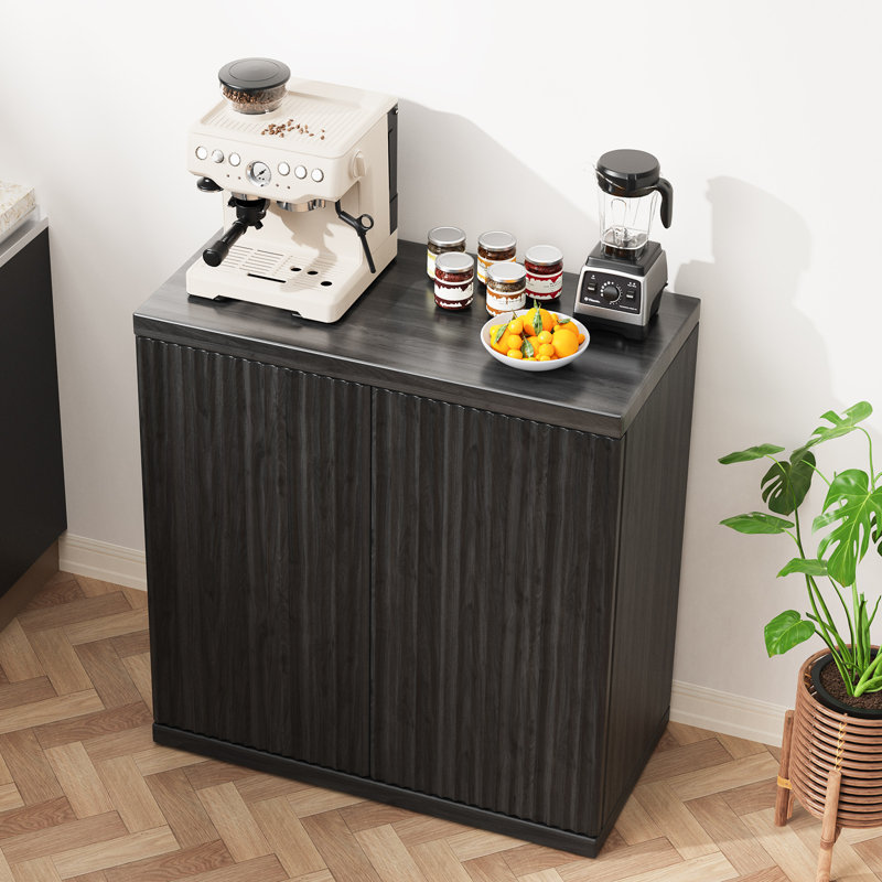 61.8'' W Sideboard Buffet Cabinet With Fluted Doors And Adjustable Shelves (Set of 2), Black