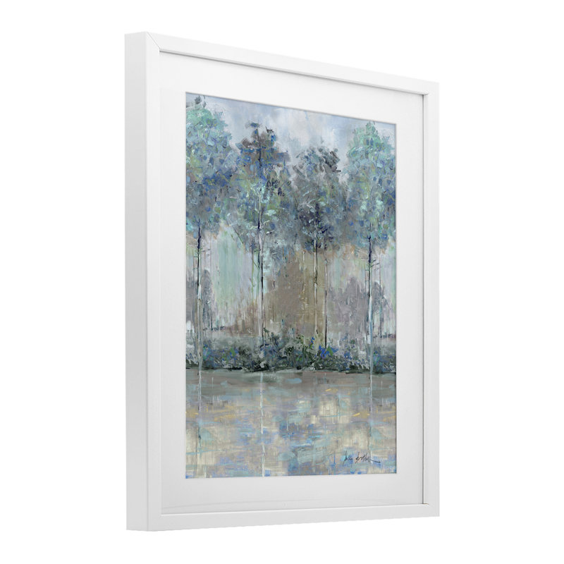 Impression discrète sous verre encadrée, design par Sally Swatland, H 21 po x l 17 po, Bord de mer blanc sous verre encadré