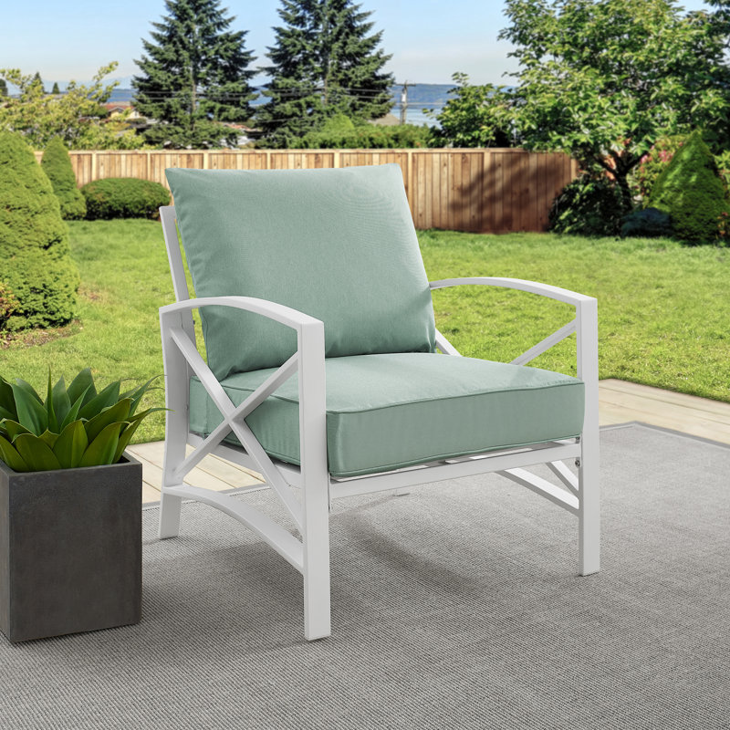Mosier Powder Coated Steel Outdoor Lounge Chair, Mist, White