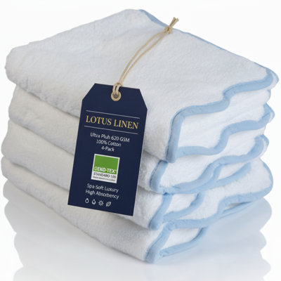Luxury Cotton - Fluffy, Ultra Soft & Highly Absorbent - Hand Towels (4 Pieces) - Scallop Piping