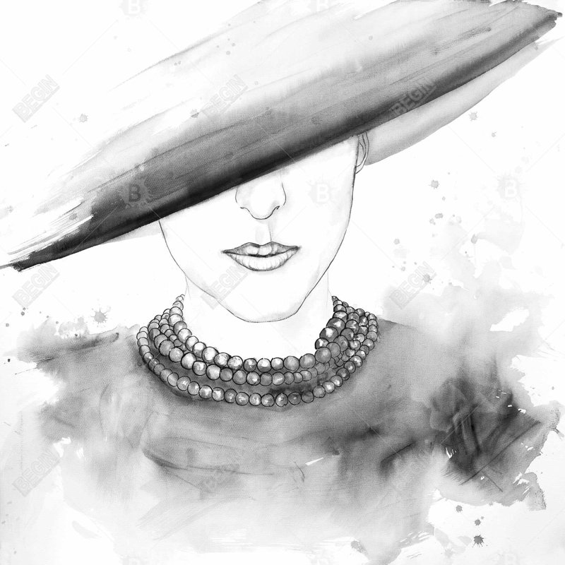 " Mysterious Lady With A Hat ", 24" H x 24" W