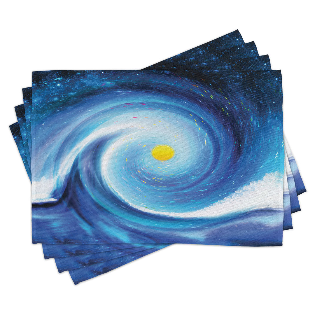 Platzdeckchen 4er Set, Surfer Wavy Sun, Blau Weiß und Gelb