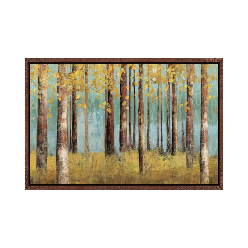 Teal Birch by Allison Pearce - Painting on Canvas, Classic Brown Wood Framed Canvas, 101.6 cm H x 66.04 cm W
