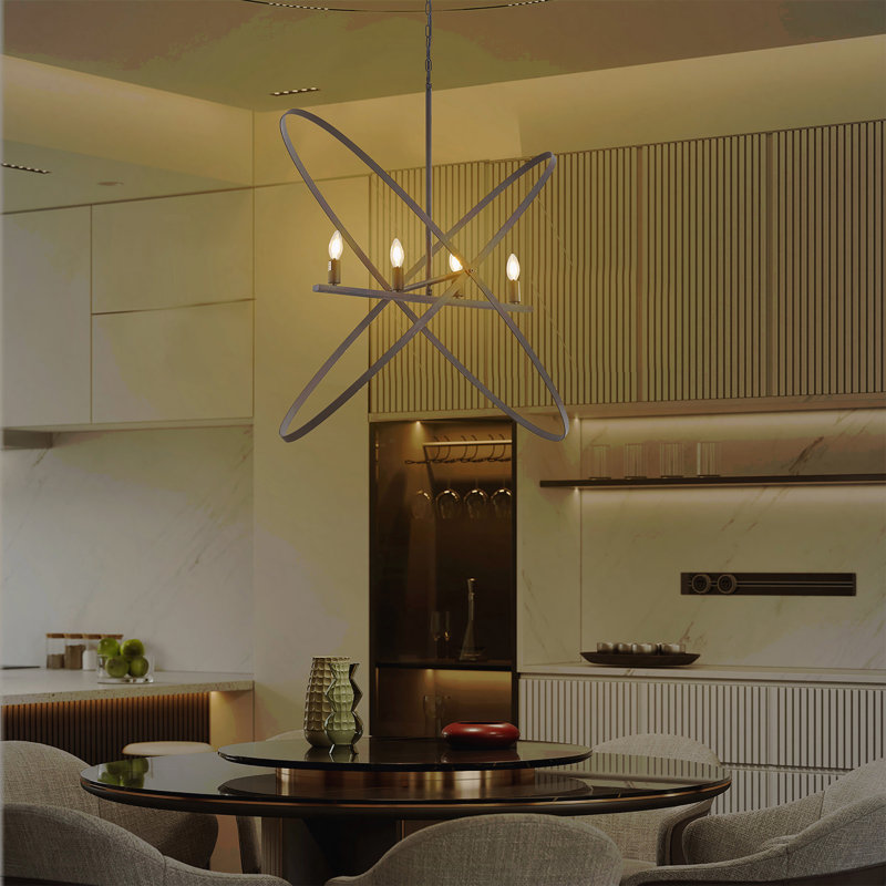 Luminaire suspendu en métal à 4 branches en laiton noir mat L 29 po x l 15 po x H 37,5 po
