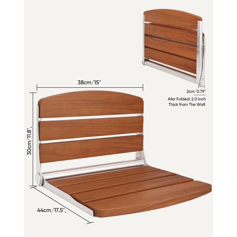 Folding Shower Seat Bench Wall Mounted Teak Foldable Shower Seat Chair for Inside Shower Fold Down