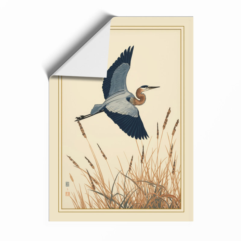 Heron in Flight Botanical - Framed Print, Unframed, A2 - 59.4 x 42.0 cm