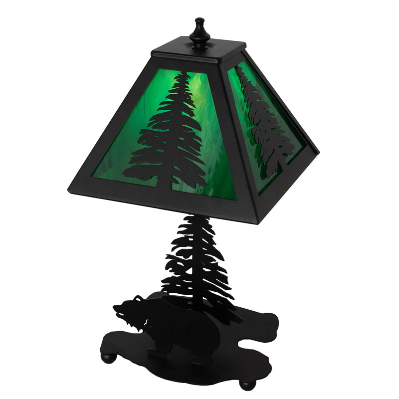 Lone Grizzly Bear Table Lamp, Emerald Green