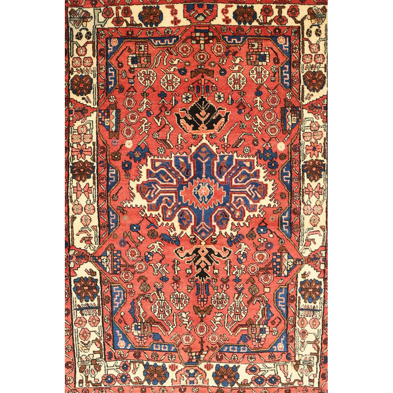 Tapis traditionnel pêche / orange / bleu, Rectangle 5 pi x 8 pi