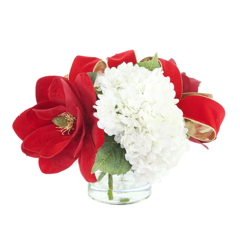 Holiday Magnolia Arrangement with Hydranges and Bows