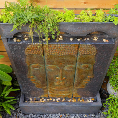 Fontaine murale cascade Bouddha de 45 po avec rainure de plantation, dorée