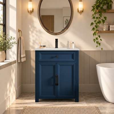 Ensemble meuble-lavabo autoportant avec lavabo en céramique et rangement, 71 cm (27,94 po) de largeur, bleu