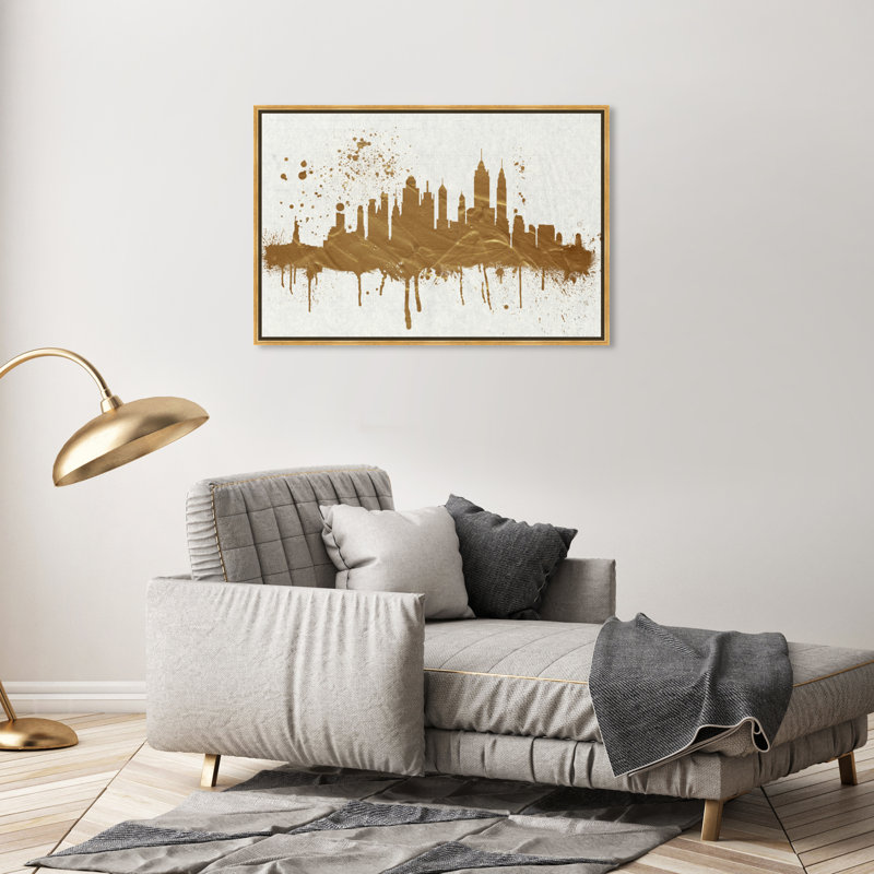 Villes et lignes d'horizon dorées, horizon moderne et contemporain de New York, reproduction sur toile, H 24 po x l 16 po