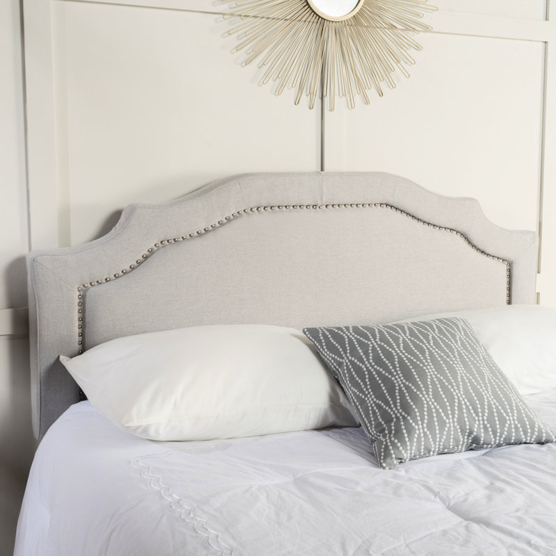 Queen Headboard, Grey Fabric Covering, Iron Frame, Adjustable Within 5 Inches, 52.5" H X 60.68" W 3" D Size Fabric, To Fit Mattress Height,