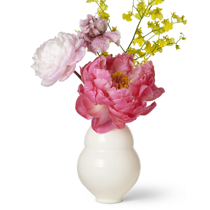 White Porcelain Gourd Table Vase with Gold Embellishment