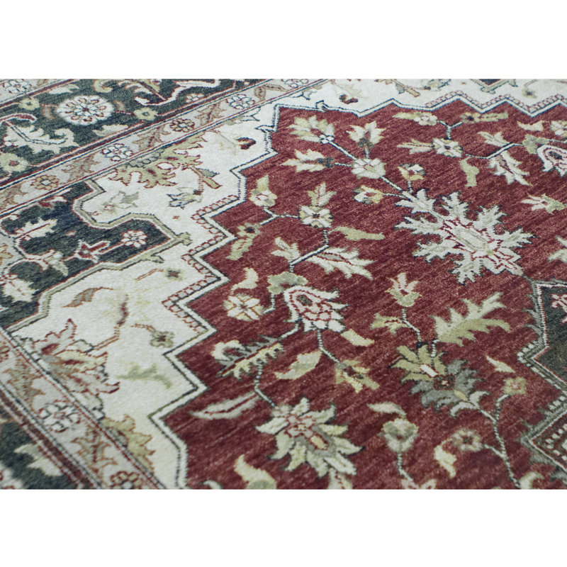 Tapis rouge et bleu noué à la main de haute qualité, Rectangle 8 pi 2 po x 10 pi