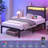 Modern RGB LED Lights Upholstered Platform Bed Frame with Wood Storage Headboard & USB Charging Ports, Noiseless Low Profile Footboard with Open Shelving. Twin-2105525321-2091998862
