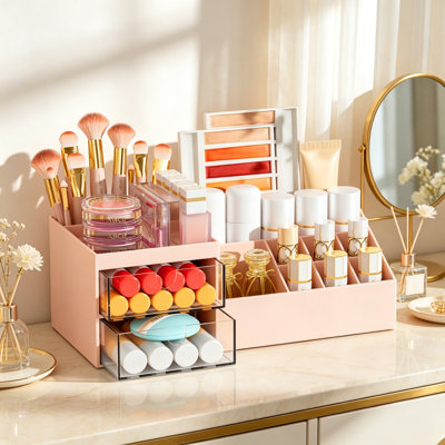 Pink Makeup Organizer with Drawers