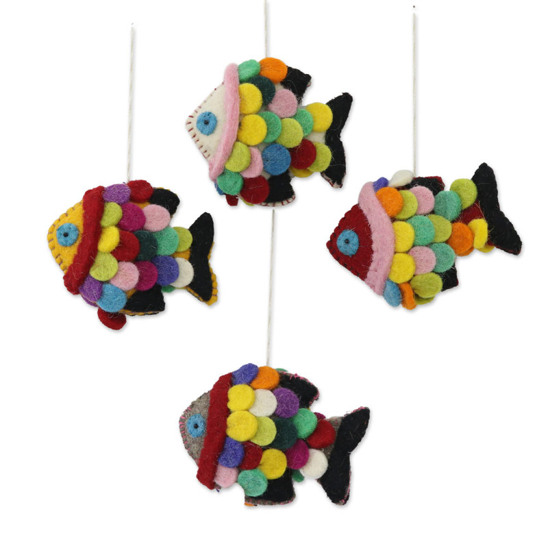 Ornements en laine arc-en-ciel (ensemble de 4)