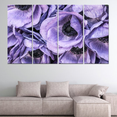 Art moderne sur toile imprimé d'une fleur d'anémone mauve moderne: élégante décoration murale, toile tendue 4P